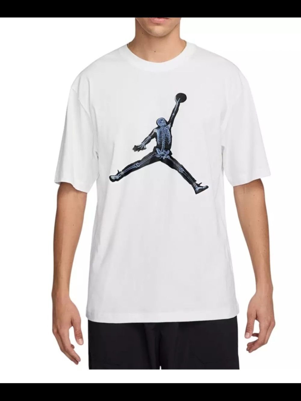 Jordan White Tee with Black & Blue Skeleton Jump Graphic